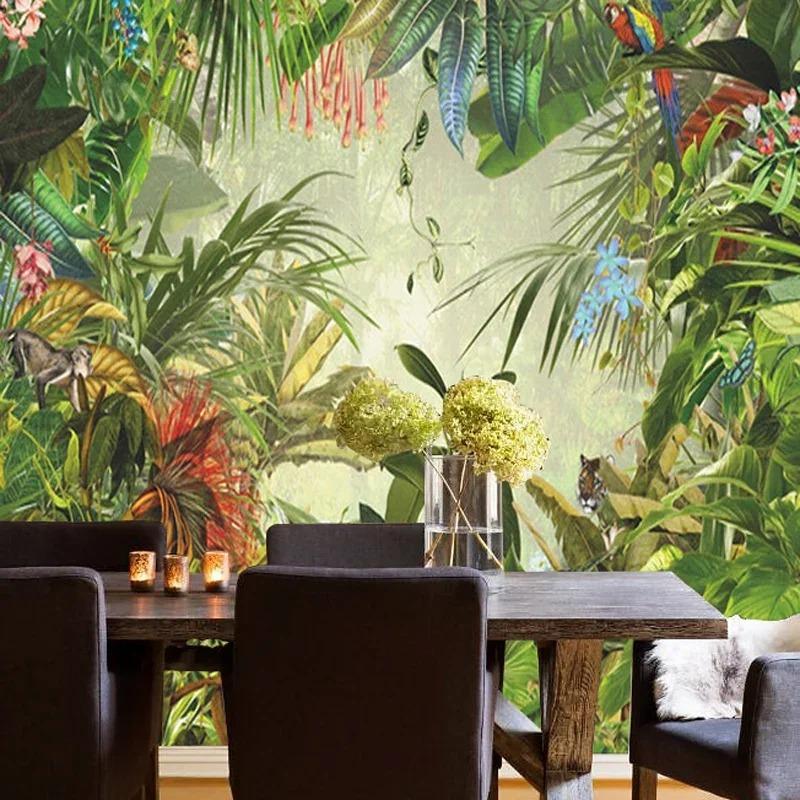 3d Stereo Tropical Rainforest Mural Banana Leaf Wallpaper Background Wallpaper Fresco Dining Room Living Room Mural