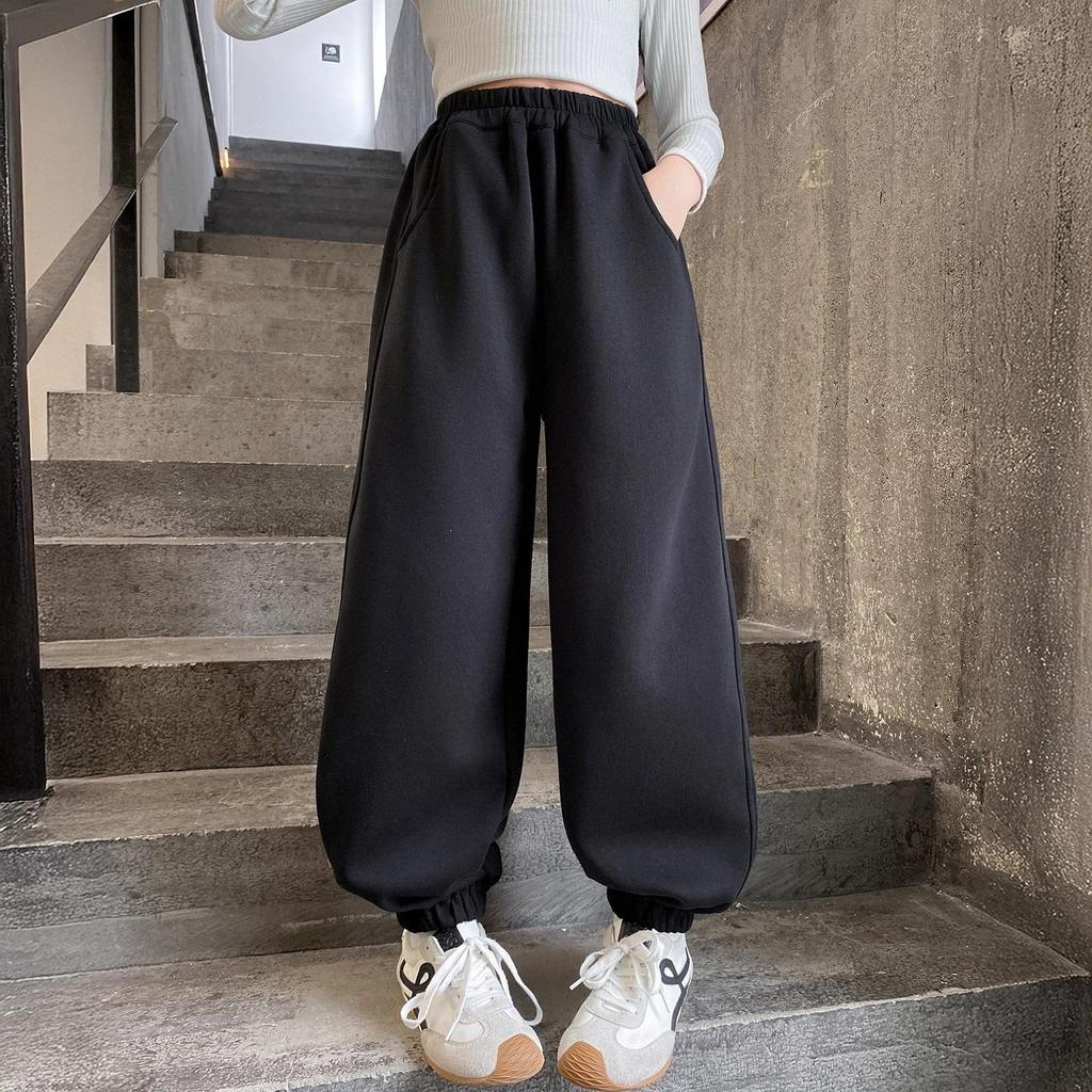 2025 New Style Fleece-Lined Sweatpants for Junior High School Girls
