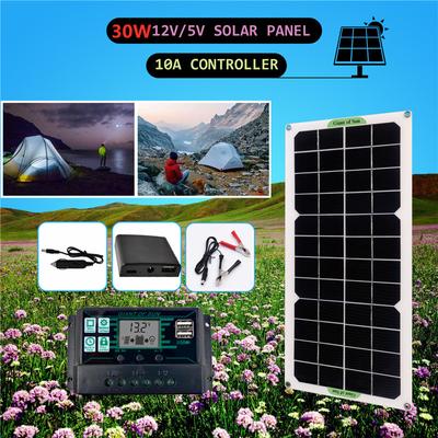 12V 30W Solar Panel with 10/100A Controller Kit for Car Van Boat Caravan Camper Trickle Portable Battery Charger