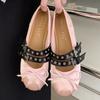 Sweet Bow Design Brand Ballet Flats Women High Quality Satin Round Toe Buckle Mary Jane Shoes Fashion Comfort Soft Bottom Sandal
