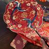 Ancient-Style Embroidered Round Wedding Fan with Happy Knot Design