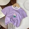 Girls Summer Short Sleeve T Shirt with 3D Floral Design Stylish and Versatile Top