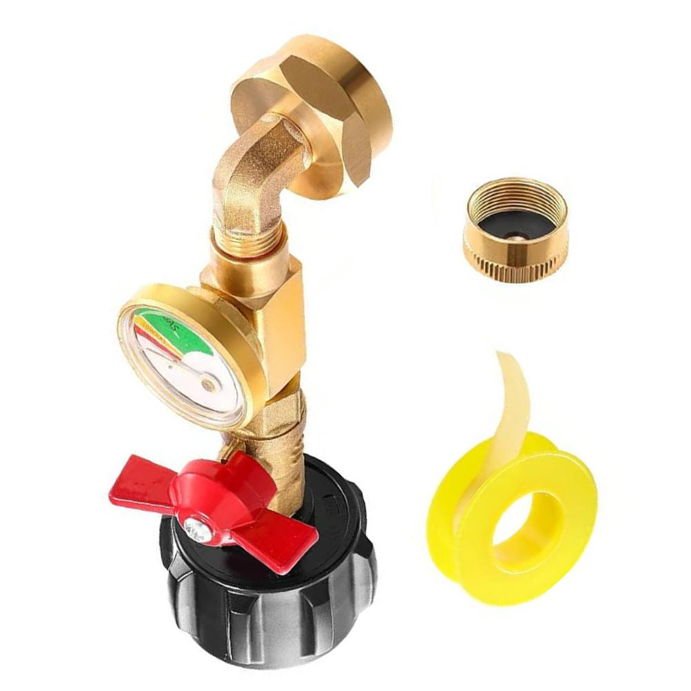 1 Lb Propane Tank Refill Adapter with Brass Body and 3-Color Gauge for Accurate Level Monitoring During Refill