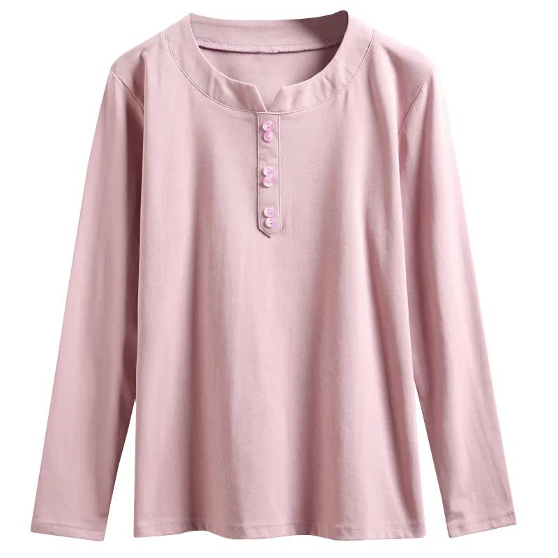 Women Cotton Tops Casual Pullovers Long Sleeve T-Shirts Spring Autumn Large Size Slim Bottoming Shirts