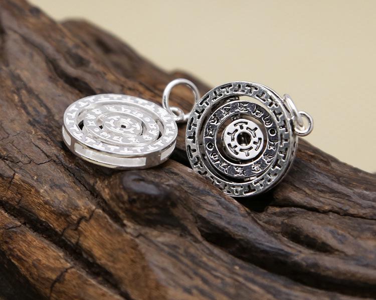 Sterling Silver S925 Rotating Runic Pendant for Women