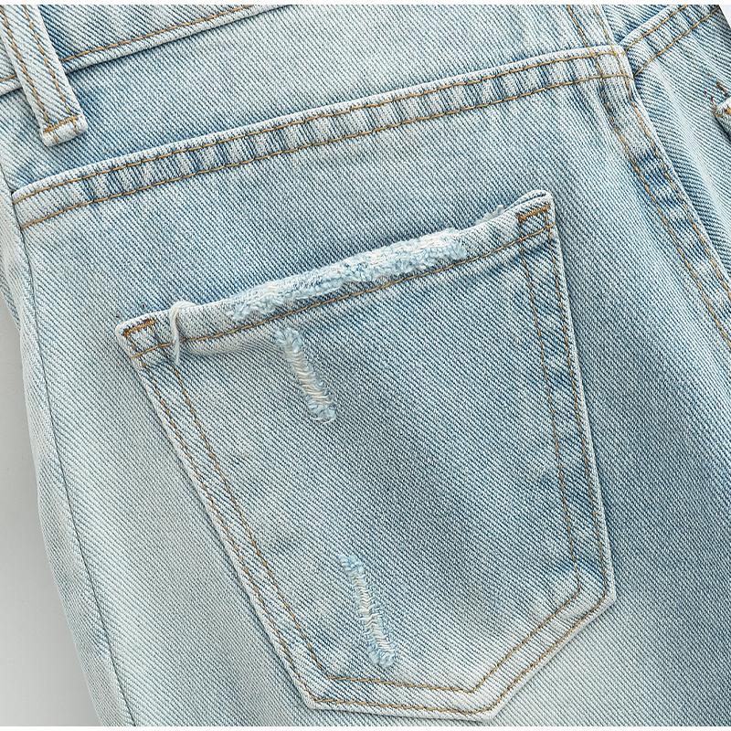 Mode Lässig Damen Voll Längen Locker Sitzende Jeans Gemütlich Mittlere Taille Abgenutzt Baggy Denim Hose Weiter Bein Hinten Aufgerissene Manschette Jean