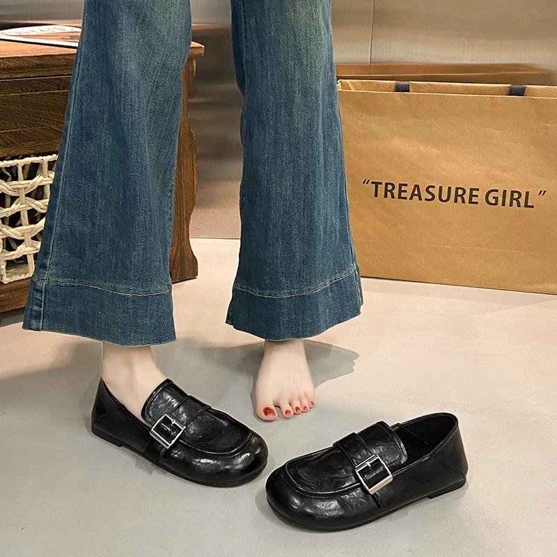 Casual Soft-soled Leather Shoes 2025 New Spring and Autumn Retro Loafers One-pedal Flat-soled Single Shoes Women's Skirt