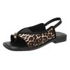 Leopard Print Flat Sandals For Women Summer Fashion With Elastic Strap For Casual Wear