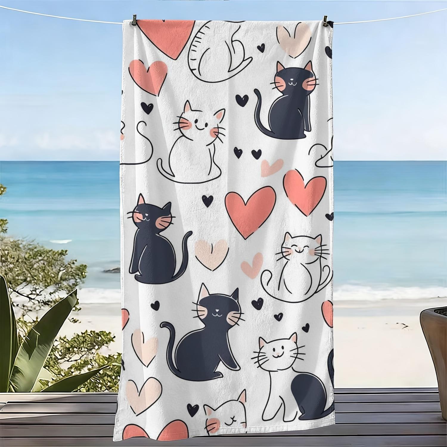 

1pc Cat Kitten Heart Beach Towel, Microfiber Quick-Dry, for Beach Vacation Pool Party Bath Picnic, Ideal Birthday Gift for Cat W30*H60(CM)