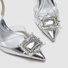 Fashion Brand Designer Silver High Heels Sandals Women 2025 Summer Crystal Square Buckle Sandals Woman Pointed Toe Slingbacks Party Shoe