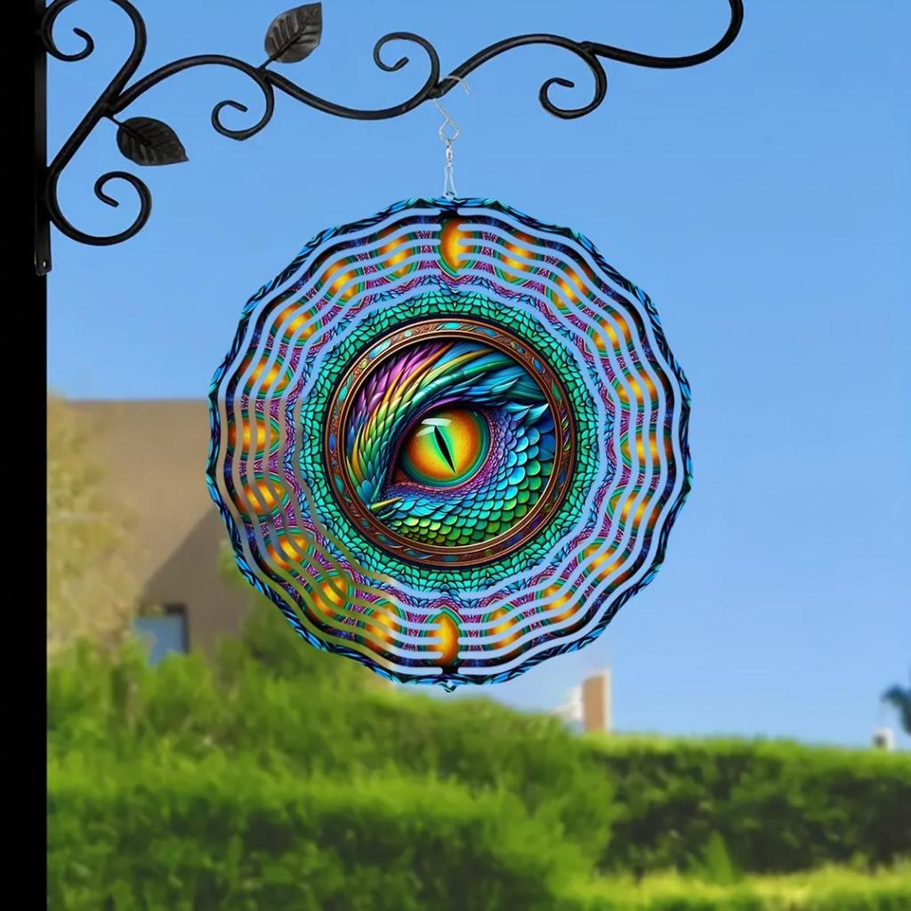 Dragon Eye Wind Spinner - 10-Inch 2D Kinetic Metal Art, 360° Rotating Hook for Smooth Motion, Vibrant Multicolor Outdoor Decor