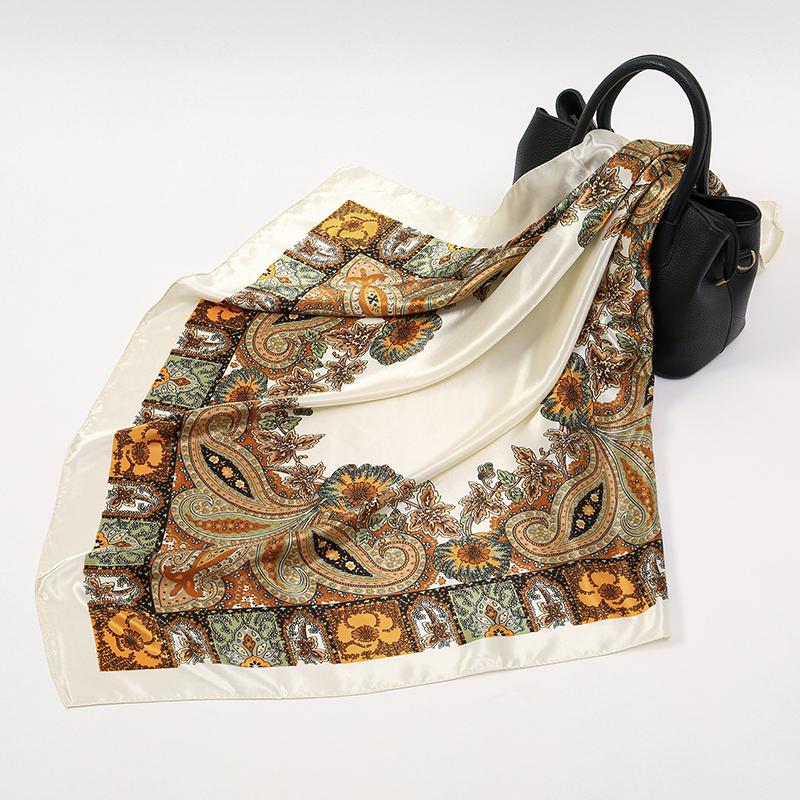 90*90Cm Women'S Hair Scarf Bonito Fashion Designer Paisley Foulard Soft Square Square Stem Silk Scarves