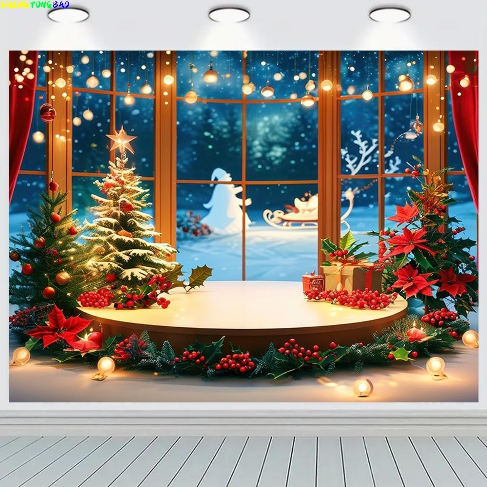 Festive New Year Background Homely Atmosphere Fireplace With Christmas Tree Presents Wreath Archway Photography Backdrops DC-23
