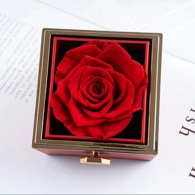 Rotation Rose Jewelry Gift Box Ring Display Necklace Storage Proposal Ring Boxes Eternal Rose Dustproof Jewelry Display Rack