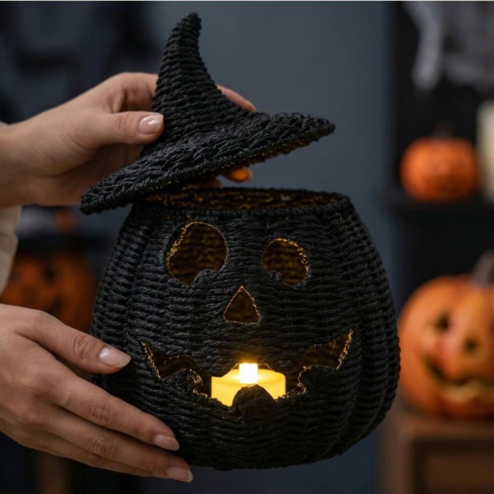 with Witch Hat Halloween Pumpkin Statue Woven Texture Lantern Storage Box Living Room Use
