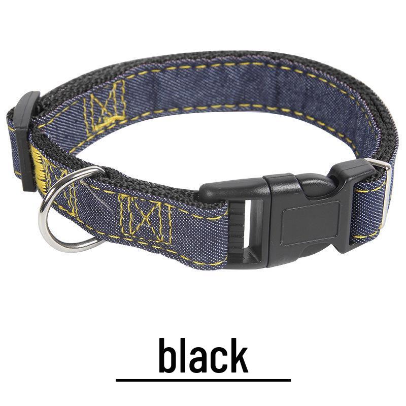 Denim-Stitched Dog Harness and Leash Set with Collar