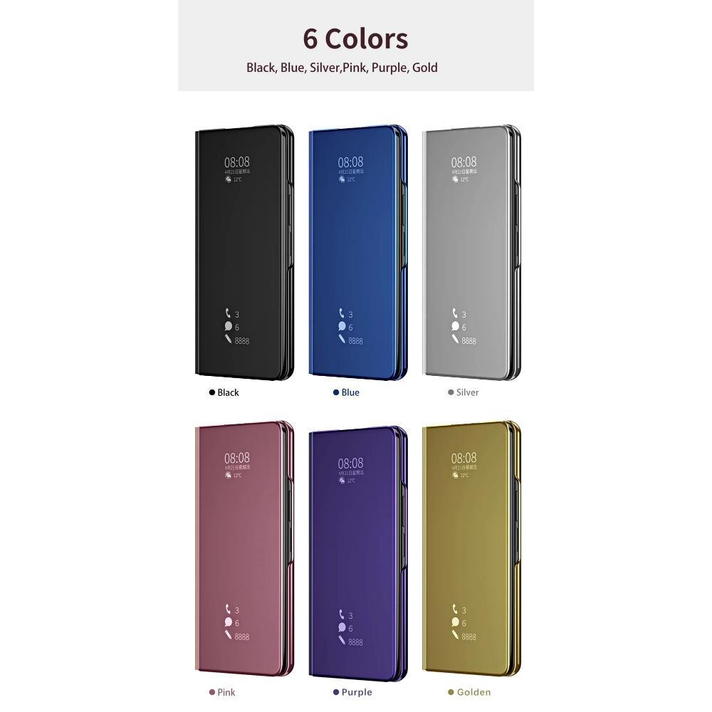 Luxury Side Window Smart Dormancy Case for Samsung Galaxy Z Fold 7 6 5 4 3 Plating Mirror PU Leather Stand Cover for Z Fold 7