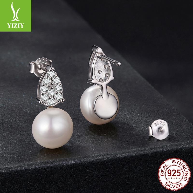 S925 Sterling Silver Freshwater Pearl Mozzarella Stud Earrings Elegant Charm Temperament Moissanite Stud Earrings