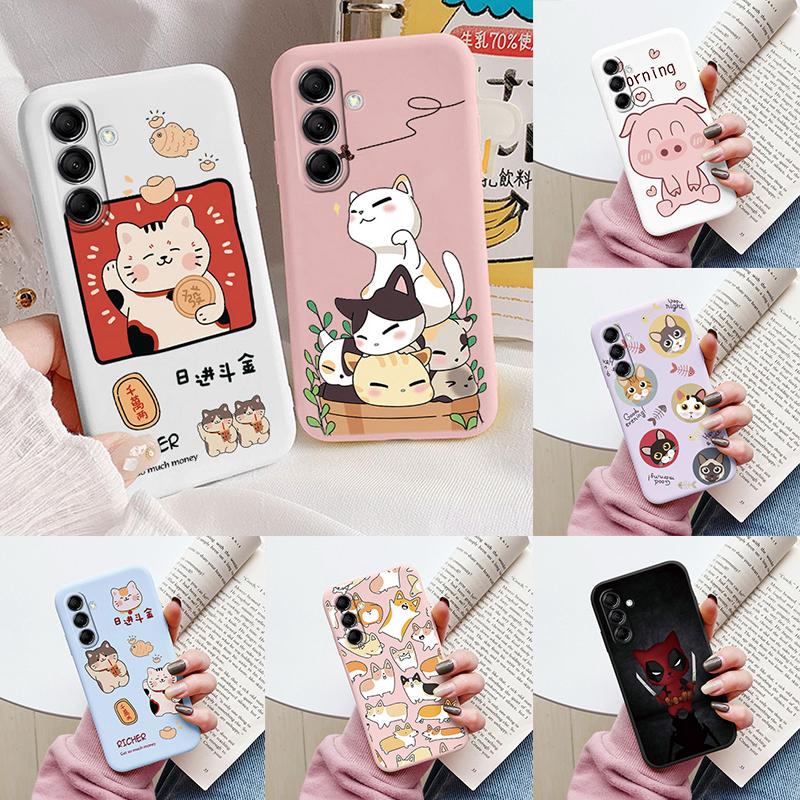 Cute Painted Case For Samsung Galaxy M14 M34 M54 5G Soft Cover Cartoon Cat Sunflower TPU Funda For Samsung M 14 GalaxyM54 Coque