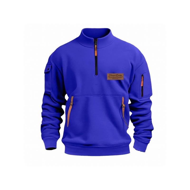 Stand Collar Spring and Autumn Men's Sweatshirt Hoodie Zipper Multi-pocket Half-zip Pullover Sports Casual Sweatshirt