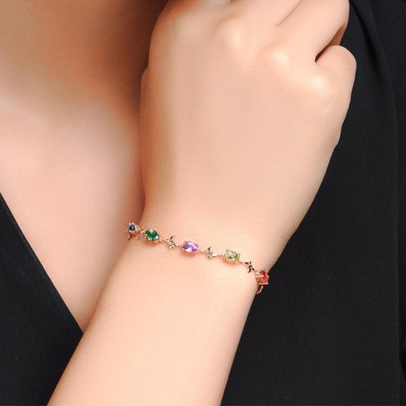 18k Gold Plated Spiral Bracelet with Colored Gemstones and Diamonds for Women