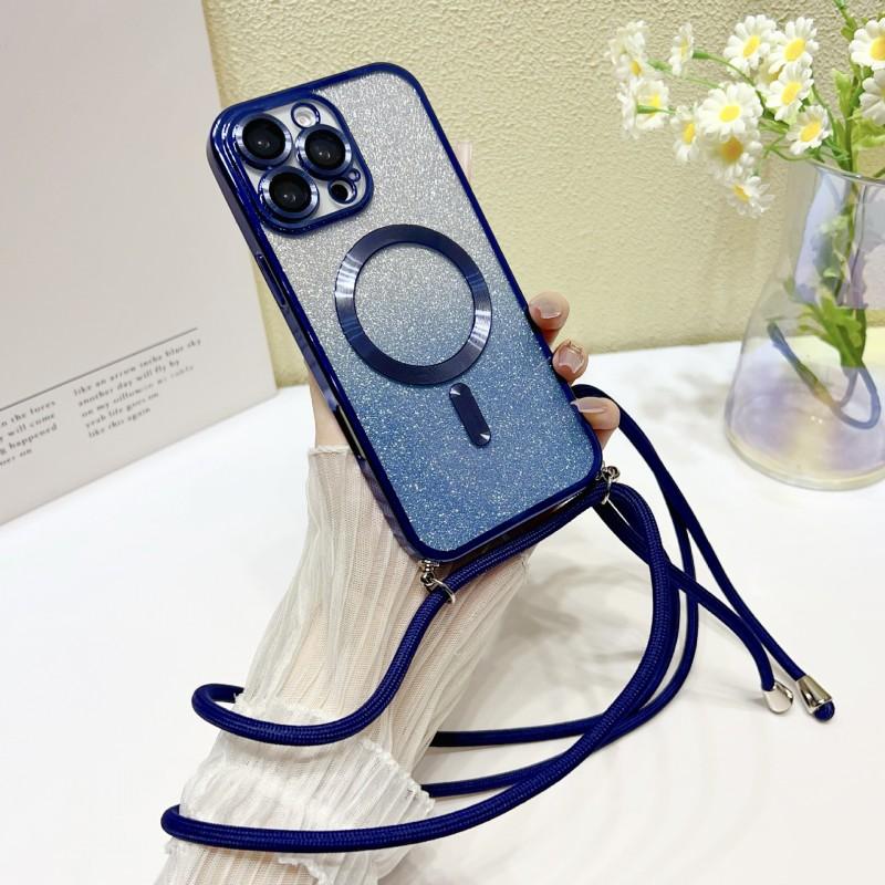 Strap Magnetic Case For Samsung S25 Ultra Galaxy S24 FE S21 S26 S22 S23 Plus A56 WirelessGlitter Plating Crossbody Lanyard Cover