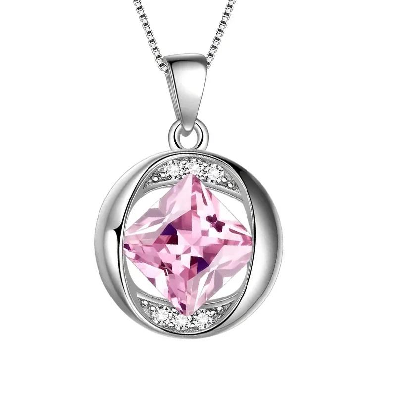 CAOSHI Charming Graceful Pendant Necklace for Women Fashion White/Green/Pink/Purple Princess Zirconia Neck Jewelry Accessories