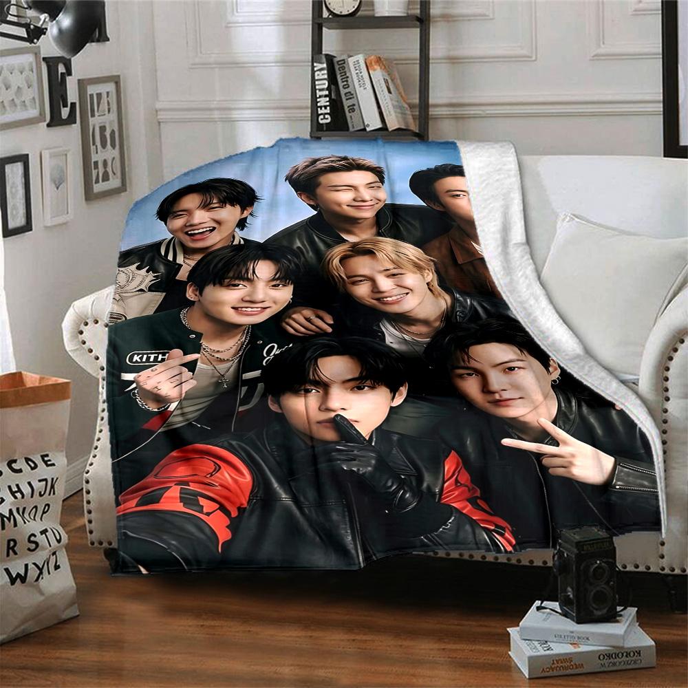 1pc Bts Youthful Energy Flannel Blanket for Super Soft Cute Comfort Blanket for Travel Bedding Couch Sofa Blanket Y72328