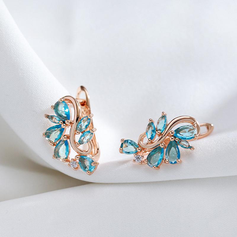 Trend Blue Natural Zircon Crystal Flower English Earrings For Women  Rose Gold Color Party Daily Fine Vintage Jewelry