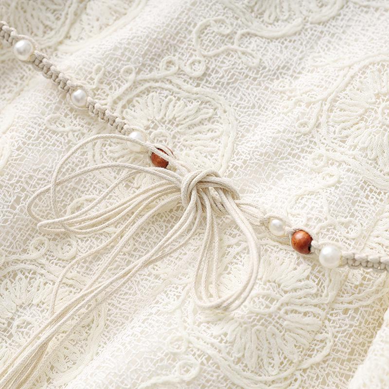 Nanyou Elegant Handmade Shell V-neck Embroidered Sleeveless Dress - Summer Vacation Style