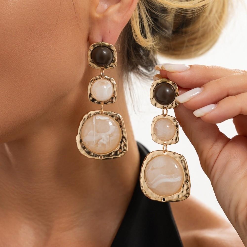 Gold Tone Resin Drop Earrings Three Layer Long Tassel Earrings Holiday Gifts