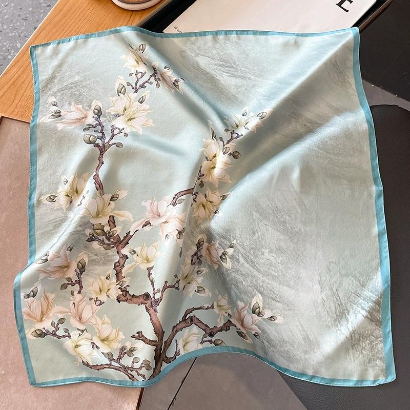 53Cm 100% Silk Square Scarf For Women Real Mulberry Silk Hijab Scarves Lady Fashion Luxury Headband Shawl Wrap Kerchief Bandana