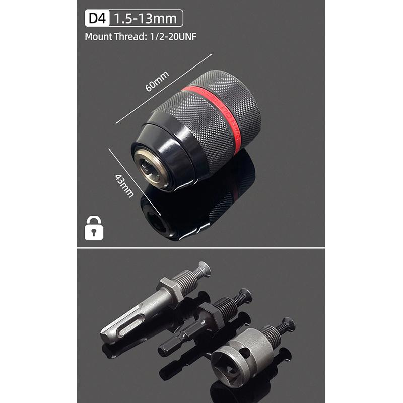 1/2"-20UNF Drill Chuck 2-13MM/1.5-10MM Quick Change 1/4" Hex Shank/SDS /1/2" Square Socket Adapter For Wrench Conversion Tools