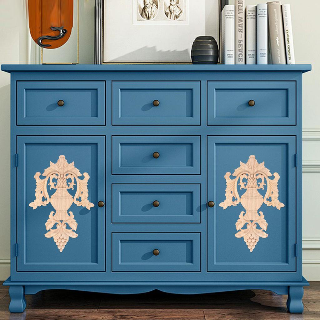 1PC Wood Appliques Onlays Center Wooden Carved Decal Unpainted Decorative Carving for Door Wall Cabinet Bed Sofa DIY Furniture
