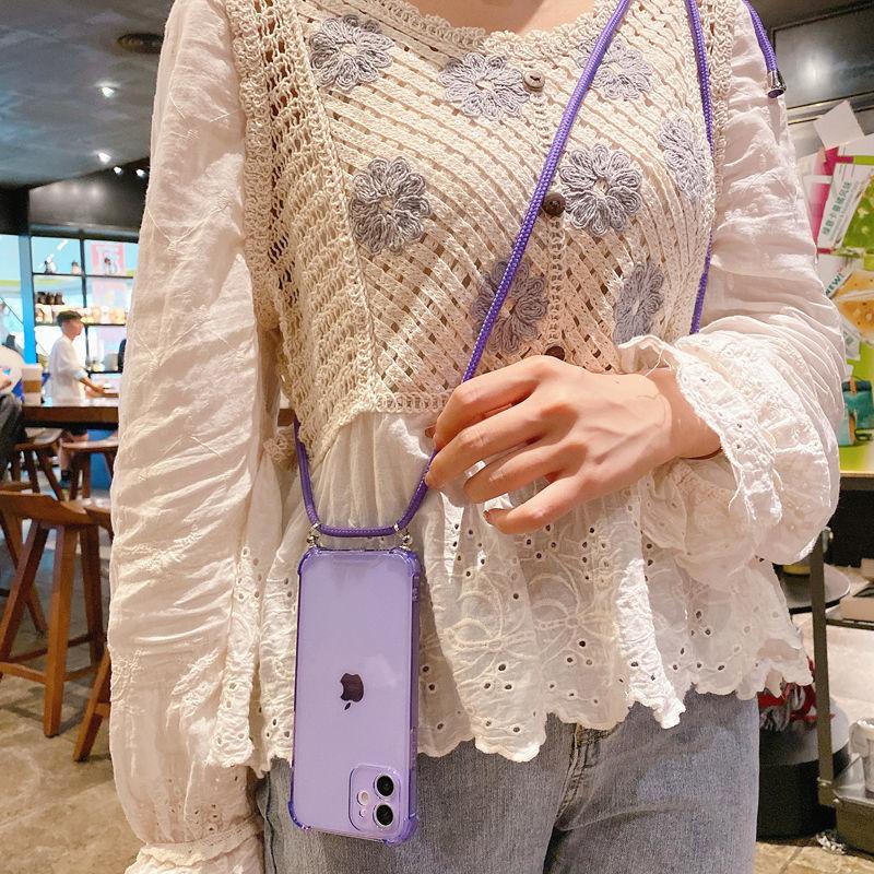 Apple 16 Mobile Phone Case Transparent Lanyard for iPhone17promax All-inclusive Diagonal X Diagonal Lanyard 8Plus Women's 15