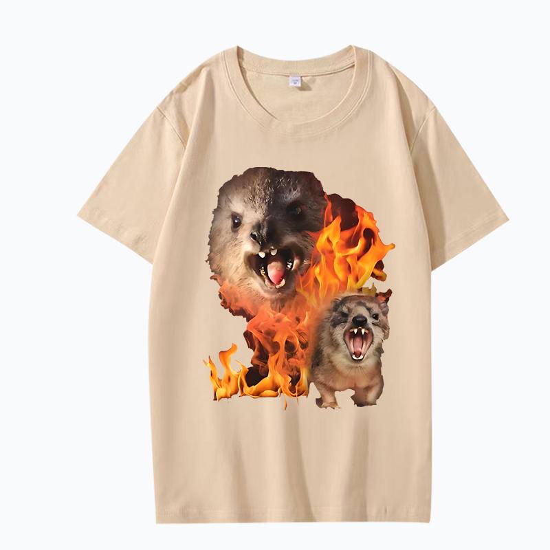 Funny Rock Hyrax Fire Meme Tee Shirt Men Women 100% Cotton Manga Short Sleeve Classic Summer Cute Kawaii Unisex Plus Sizetops