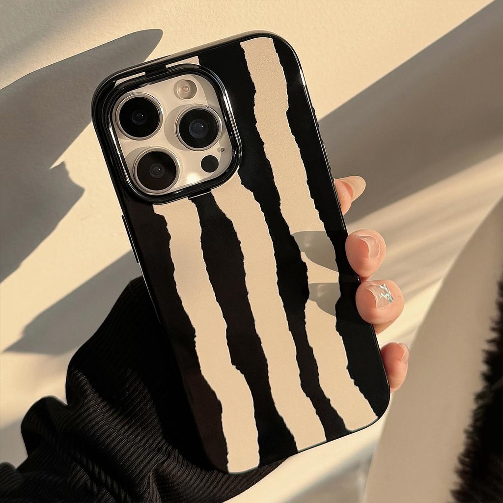 Schwarz-Weiß-Kunst Geeignet für iPhone 16 Handyhülle Apple 15 Schutzhülle 13 Silikon 14 Persönlichkeit Streifen 11 Weiche Hülle