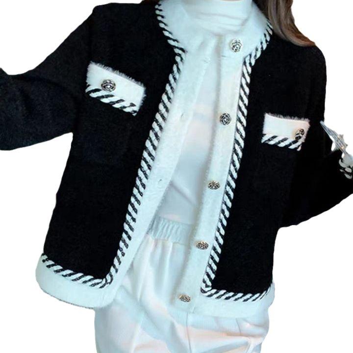 Autumn new long-sleeved knitted short-haired mink women's fashion coat women's autumn short top