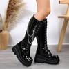 Fashion Luxury Women's Shoes Winter High Heels Riding Boots New Platform Knee High Women Shoes Fashion Trend Lace Up Wedges Zipper Boots