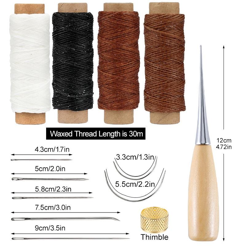 16PCS Leather Sewing Kit with Waxed Thread Leather Needle Sewing Awl Thimble Leather Working Tools