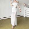 European and American Spring New Women's Clothing, Elegant Strapless Off-shoulder with Off-neck Pleated High-waisted Body-hugging Dress