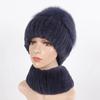 Women Winter Real Fur Hat Scarf 2 Pieces Knitted Rex Rabbit Fur Hat Top Natural Fox Fur Cap Scarves Sets Lady Warm Real Fur Caps
