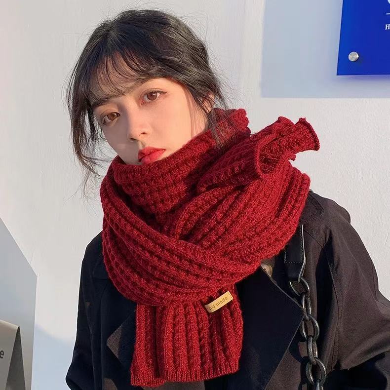 New Winter Thick Warm White Knit Scarf For Women Men Wool Soft Solid Cashmere Neckerchief Preppy Style Couple Students Scarves