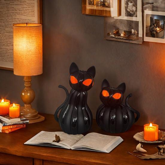 Black Cat Figurine Halloween Table Centerpiece Resin Cat Statue with Spooky Eyes for Party Home Mantel Shelf Decor Cat Lover Gift