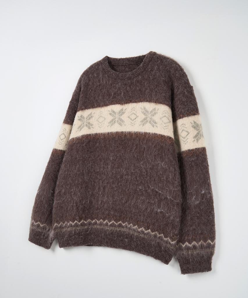 NODU Snow Nordic Snowflake Round Knit [Brown]