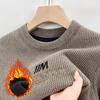 Men's Winter Round Neck Thickened Knitted Sweater with Velvet Lining - Long Sleeve