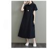 Women's Plain Color Cotton and Linen Lapel Short Sleeved Dress