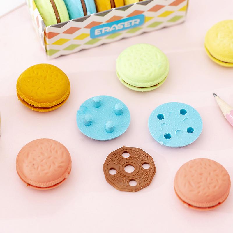 Kawai Creative Stationery Macaron Color Sandwich Biscuit Eraser Cute Elementary School Childrens Lovely Office School Supplies