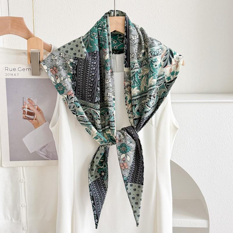 Cheongsam Shawl Women's Summer Outfit Simulation Silk Ethnic Style Triangle Scarf Cloak Versatile Tassel Travel Photo Scarf