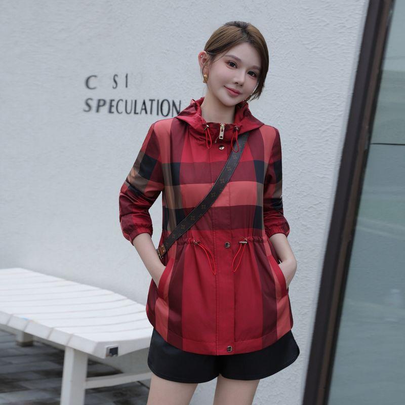 

Women s Spring and Autumn Hooded Casual Mid Length Long Length Coat Red XL